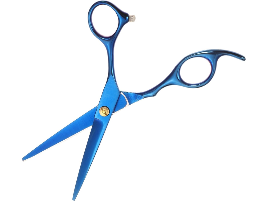 Tesoura De Cabeleireiro Com Superfície Lisa Em Aço Inoxidável Azul Para Corte De Cabelo.