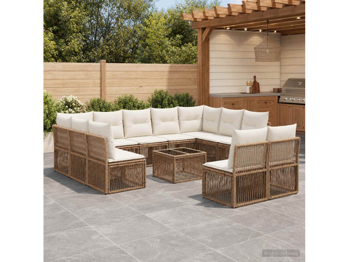 Vidaxl Conjunto De Sofá De Jardim 12 Unid. Bege Vime Pe