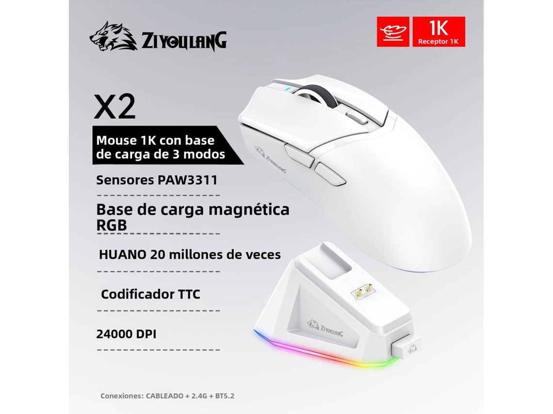 Mouse Gamer Rgb (branco) Com Carregamento Magnético E Função Sem Fio.