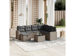 Vidaxl 8 Pcs Conjunto Sofás De Jardim C/ Almofadões Vime Pe Cinzento