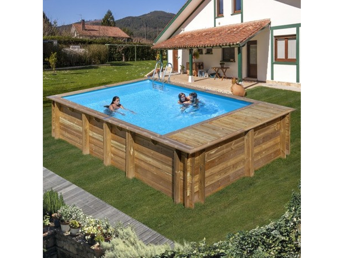 Piscina de Aço GRE Imitação de Madeira Natural (620x420x136 cm)
