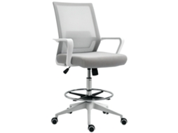 Cadeira Ergonômica De Escritório Com Ajuste De Altura, Base Giratória E Tecido Em Malha Respirável, 64x59x104–124 Cm, Acabamento Cinza E Branco