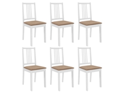 Vidaxl Cadeiras De Jantar Com Almofadões 6 Pcs Madeira Maciça Branco