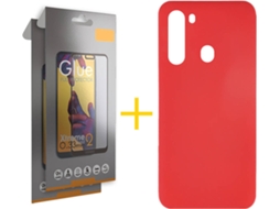Capa e 2 x Película de Vidro Full Samsung Galaxy A21 SKYHE Silicone Líquido Vermelho