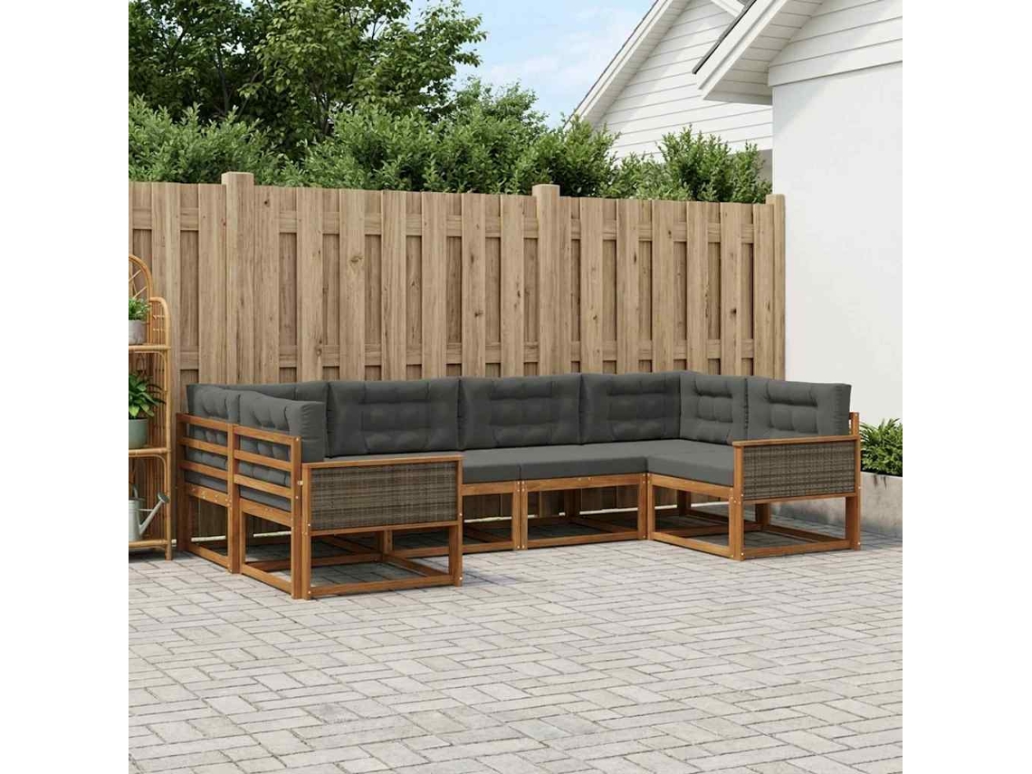 Vidaxl Conjunto De Sofás Para Exterior 6 Pcs Natural E Antracite