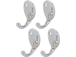 Cabide de Parede Metálico com gancho único para closet ou quarto em tom prateado, 4 peças CHABERLU