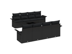 Conjunto 9 Sofá De Jardim Vidaxl Preto Vime Pe (251 X 62 X 85 Cm)