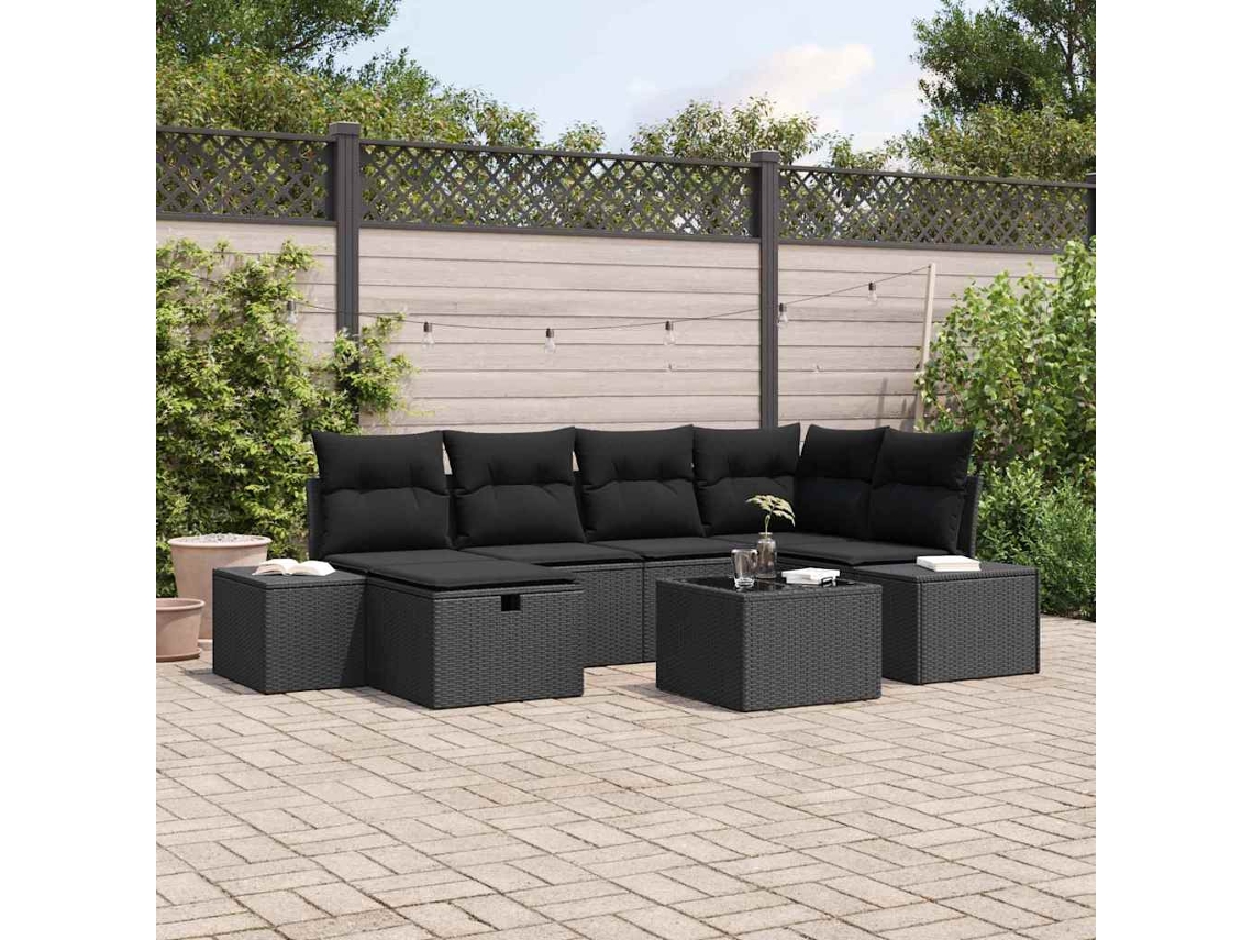 Vidaxl Conjunto De Sofás Com Almofada 6 Pcs Vime Pe
