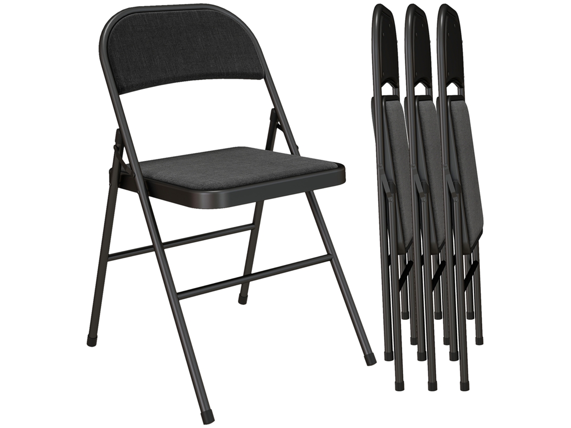 Conjunto de 4 cadeiras dobráveis de metal, linho, preto