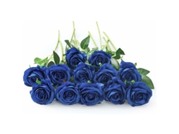 10 Rosas Artificiais de Seda para Decoração de Casa, Azuis, Klb AQUAFORGE