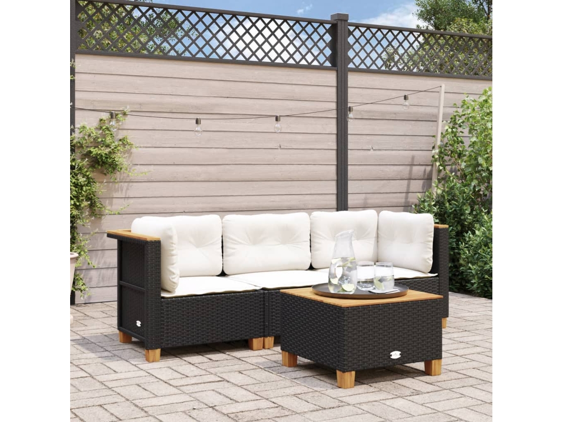 Sofá De Jardim 3 Lugares Com Almofadas Vime Pe Preto Dkd Home Decor