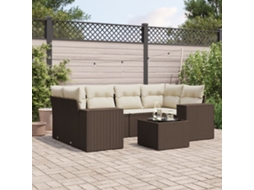Vidaxl 7 Pcs Conjunto De Sofás Jardim C/ Almofadões Vime Pe Castanho