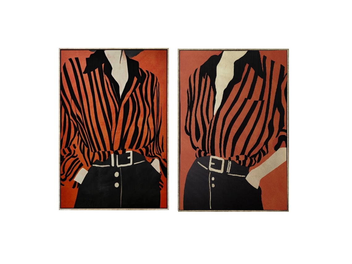 Pintura Home Esprit Preto Vermelho Urbana 83 X 4 X 123 Cm (2 Unidades)