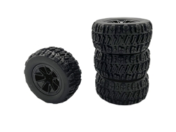 Conjunto 4 Pneus E Jantes Atualizados Wltoys 144010 Mjx 14209 14210, Modelos Automóveis E Veículos Rc Nas Escalas 1/14 E 1/16. Peças Substituição.