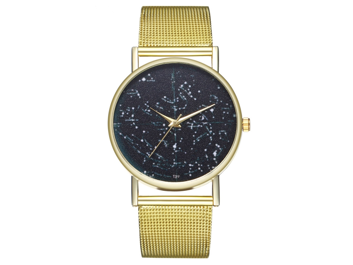 Relógio de pulso de quartzo com pulseira de malha moderna para homens e mulheres.