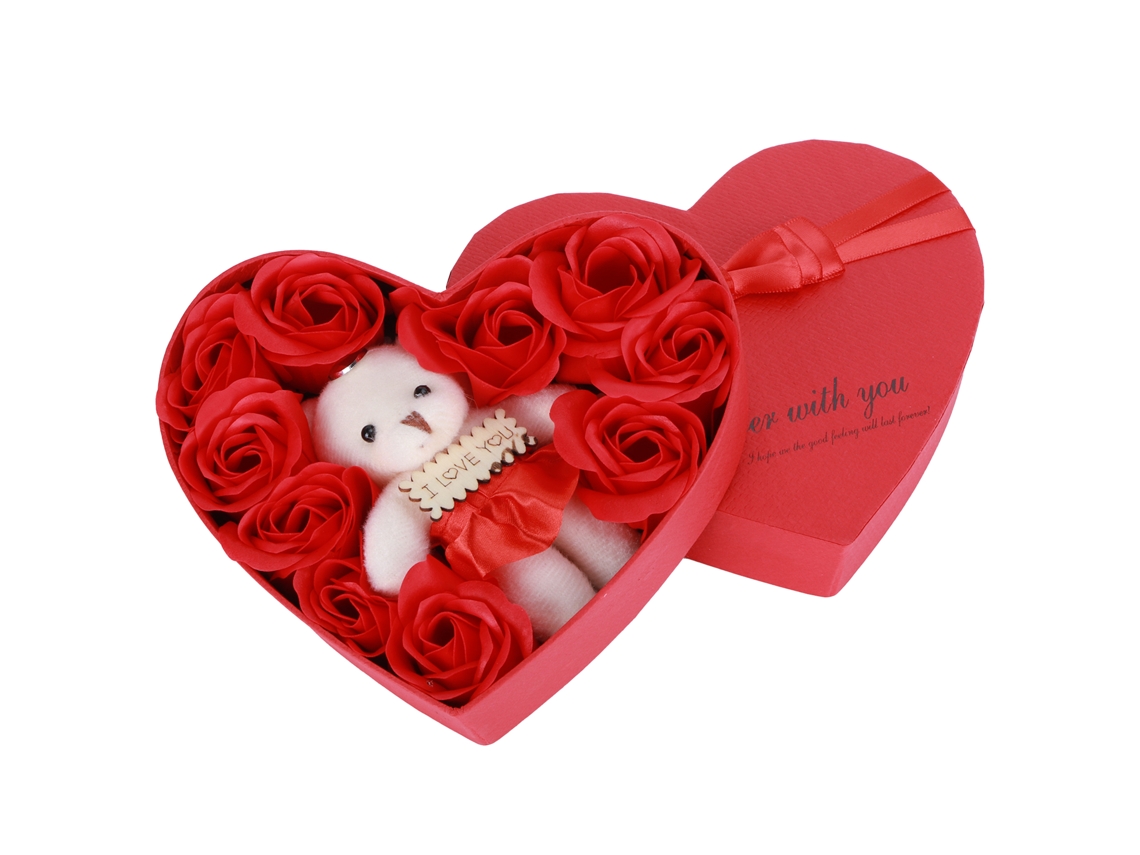 Flor Artificial Rosa Urso Caixa Presente Natal Dia Namorados