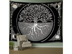 Tapestry de Parede Árvore da Vida Estético Sol e Lua Tapestry Mandala Preto e Branco