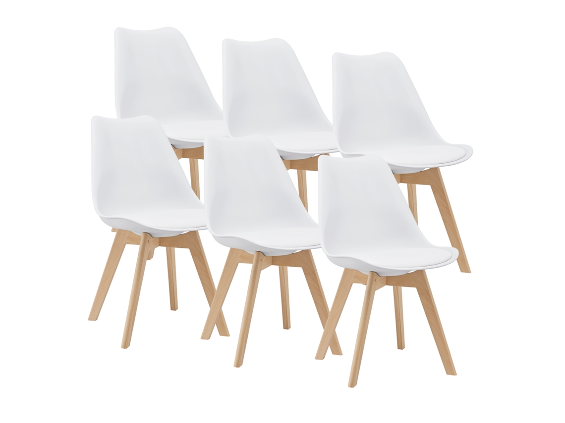 Conjunto de 6 cadeiras de jantar Fläten [EN.CASA] Pele sintética e pernas de faia 82x49x54 cm - Branco