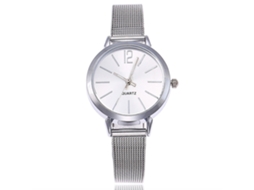 Relógio de Pulso de Quartzo com Pulseira de Malha Design Minimalista e Elegante para Lazer (prata Branco)