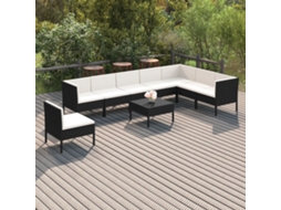 9 Pcs Conjunto Lounge De Jardim C/ Almofadões Vime Pe Preto Dkd Home Decor