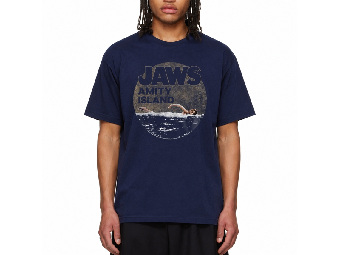 Rockinstone Jaws Movie Late Swim Navy Adult T-shirt Size:l