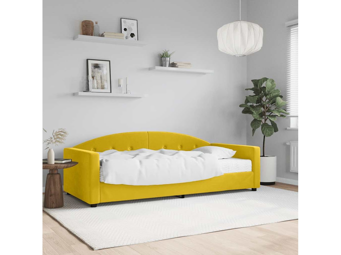 SYFAX™ Sofá cama com Colchão 90x200 Cm Veludo Amarelo