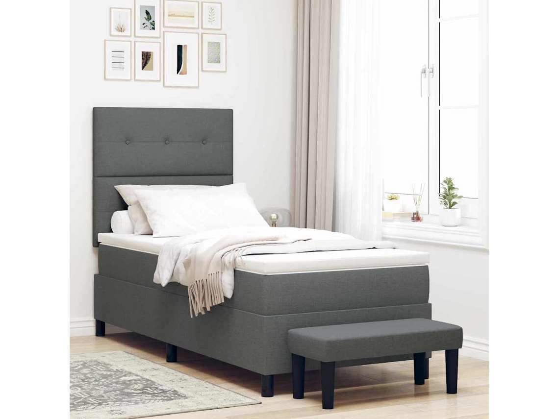 Vidaxl Cama Box Com Cabeceira Cinza Escuro 90 X 190 Cm Tecido