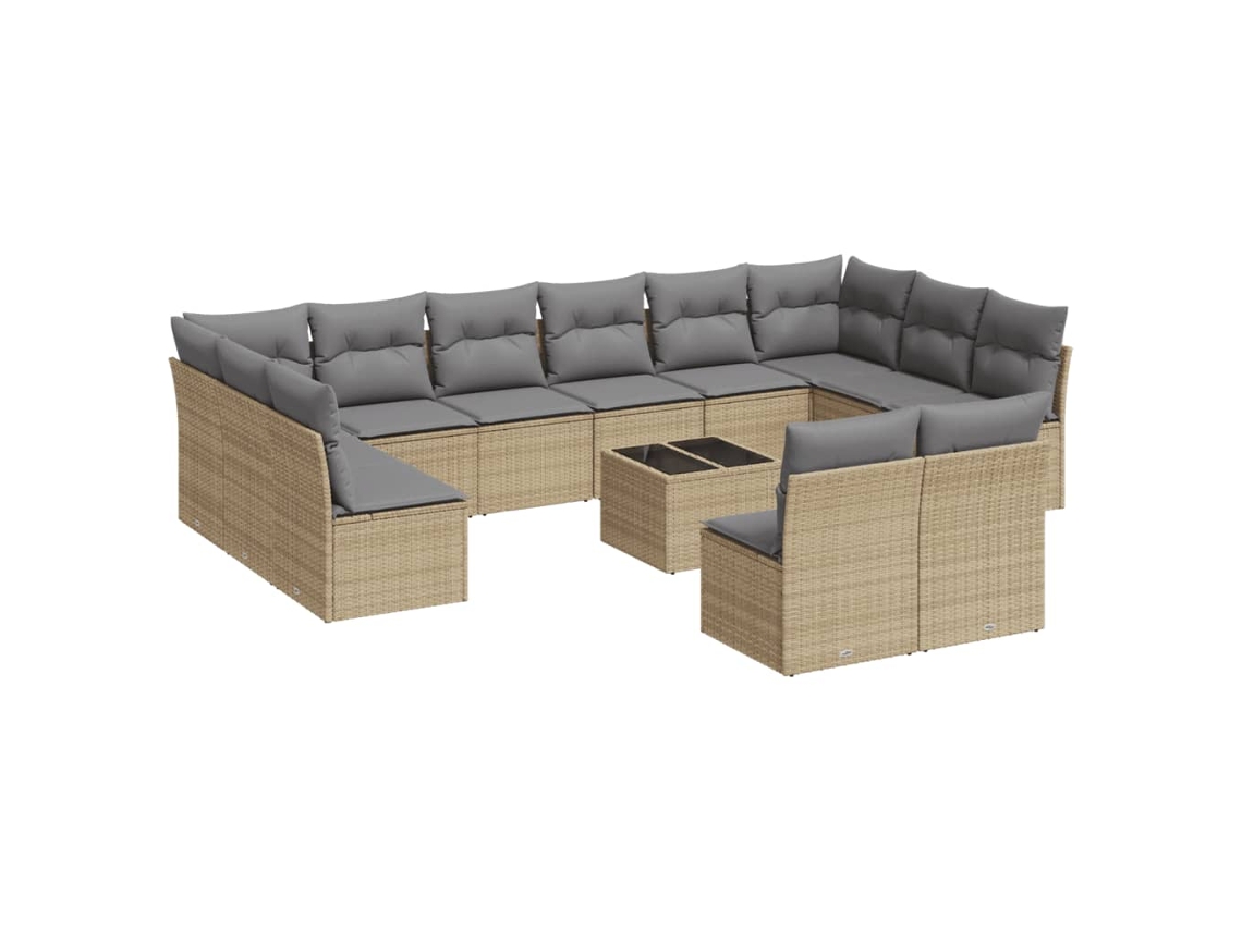 Conjunto de 13 Sofás para Jardim com Almofadões Vime Pe Bege MAISON EXCLUSIVE