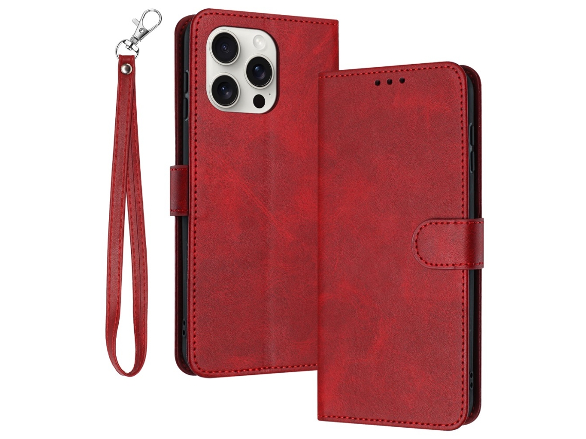 Capa Em Couro Pu Textura De Gémeo Para Apple Iphone 16 Pro Max - Vermelho