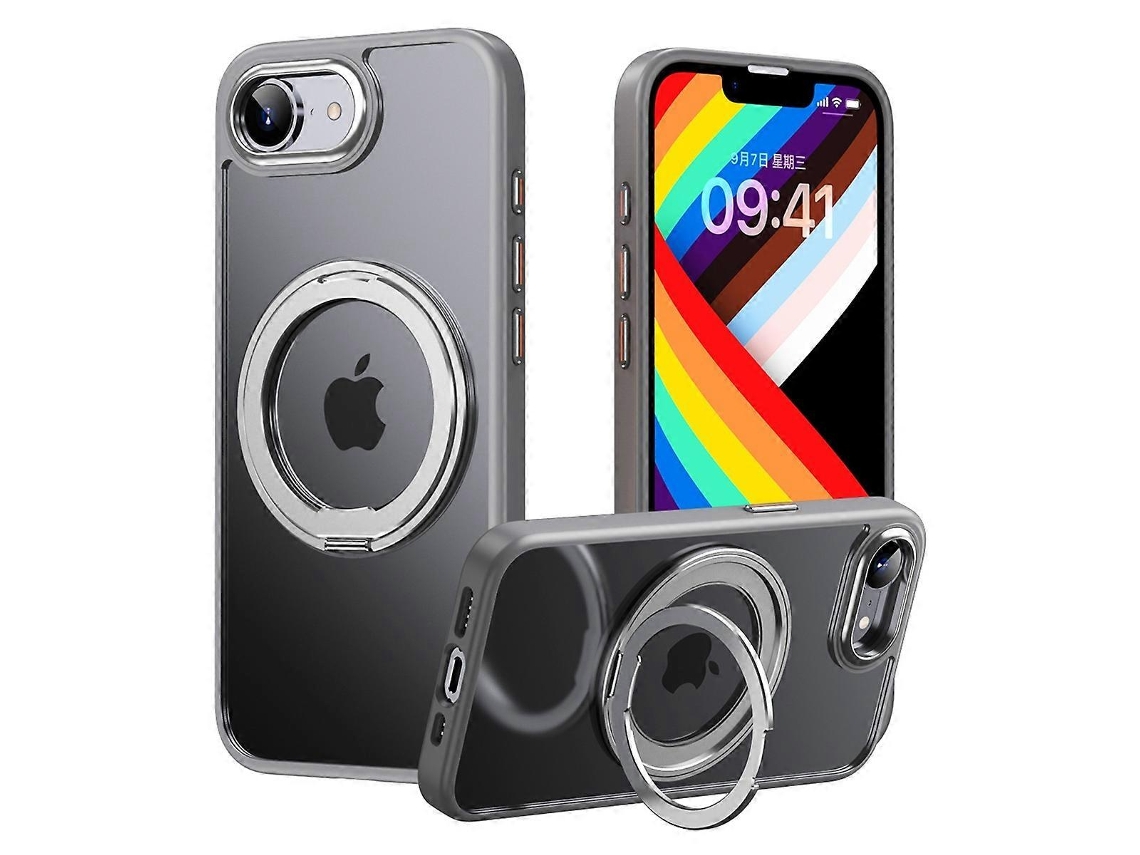 Capa Giratória Com Suporte Para Iphone 16e, Pctpu, Capa Protetora Com Toque De Pele, Cinza