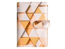 A6 Pu Leather Square Planner Notebook Macaron Color Print, Cash Budget Loose Leaf Binder, Single Cover Block Orange