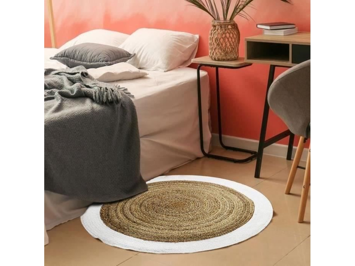 Tapete - A Fábrica De Decoração - Banda De Juta Redonda Engraçada - Diâmetro 90 Cm - Juta/algodão 50/50 - Banda Branca