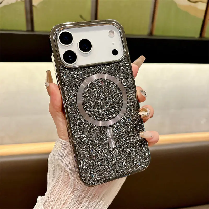(cinza, Iphone 13 Pro Max) Capa Para Celular Com Carregamento Sem Fio Magnético E Estrutura De Metal Galvanizado.