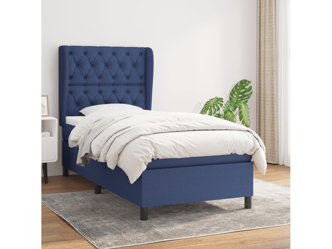 Cama De Solteiro | Camas Para Quarto | Cama Com Molas/colchão 80x200 Cm Tecido Azul