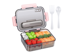 Lancheira Transparente Portátil Selada Bento com Talheres Rosa SUNNY SPACES