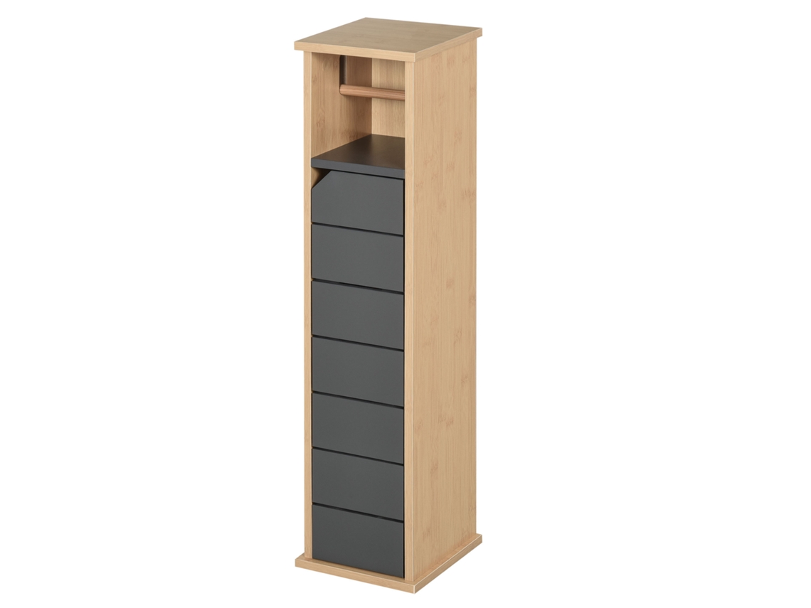 Móvel de banheiro coluna com porta papel higiênico, prateleira regulável em MDF e bambu (18x18x75 cm) BTFORUS