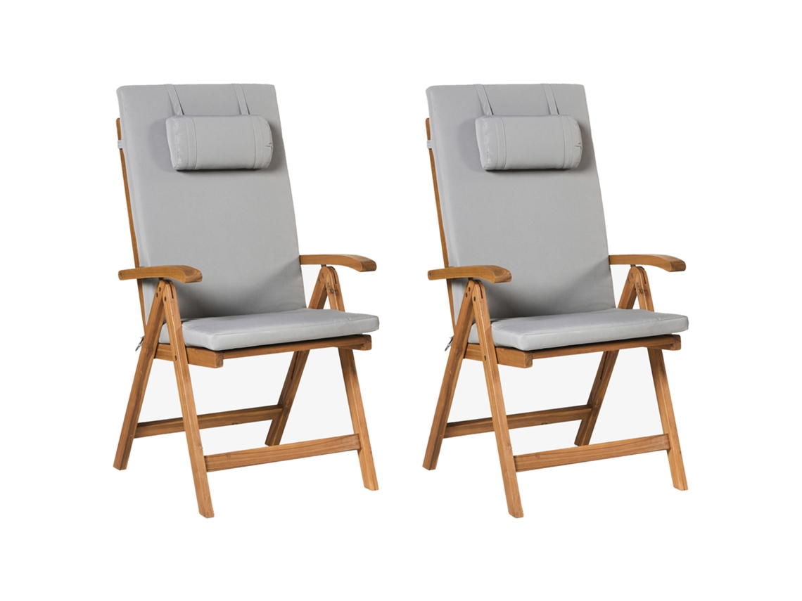 Sillas De Exterior Con Cojines A Juego Beliani Java Premium De Madera De Acacia Marrón 54x69x105