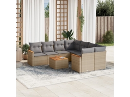 Conjunto de 9 Sofás para Jardim com Almofadas Vime Pe Bege Dkd Home Decor