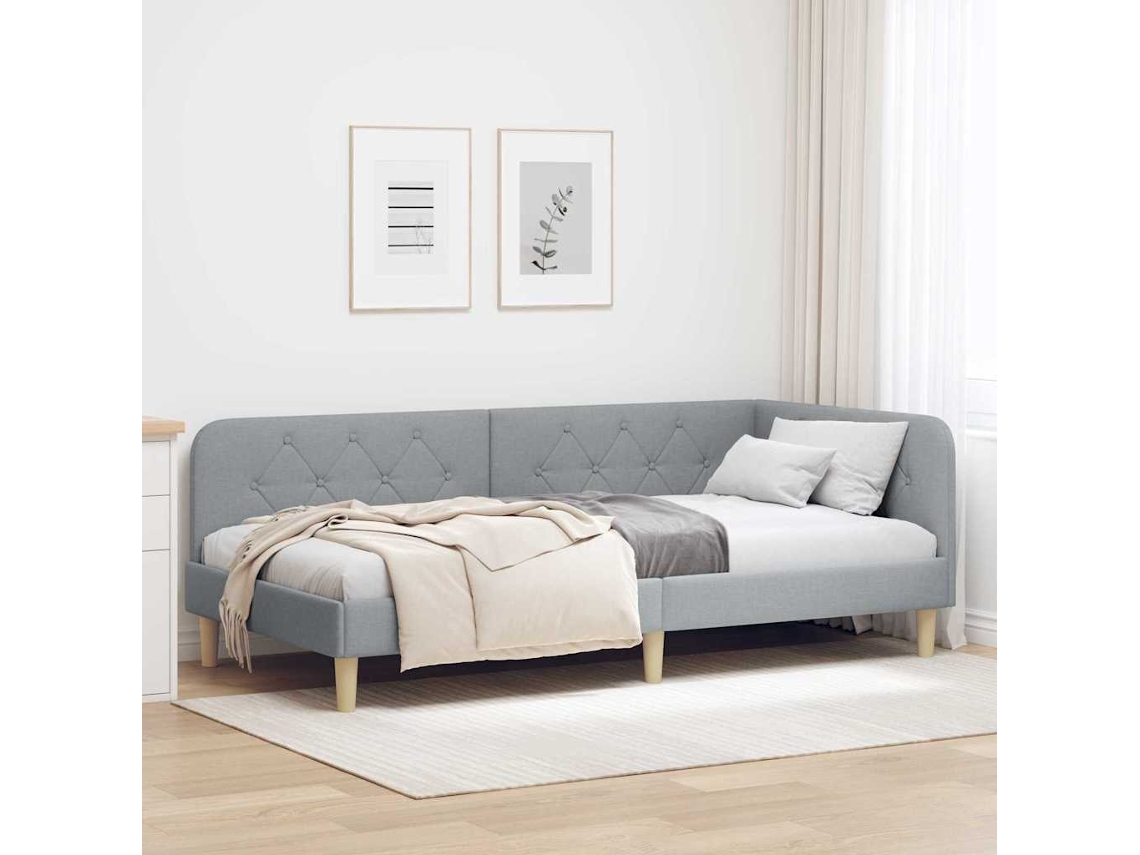Vidaxl Estrutura De Cama De Canto Cinzento-claro 90 X 200 Cm Tecido