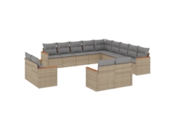 Conjunto 13 de sofás p/ jardim com almofadões VIDAXL vime PE bege