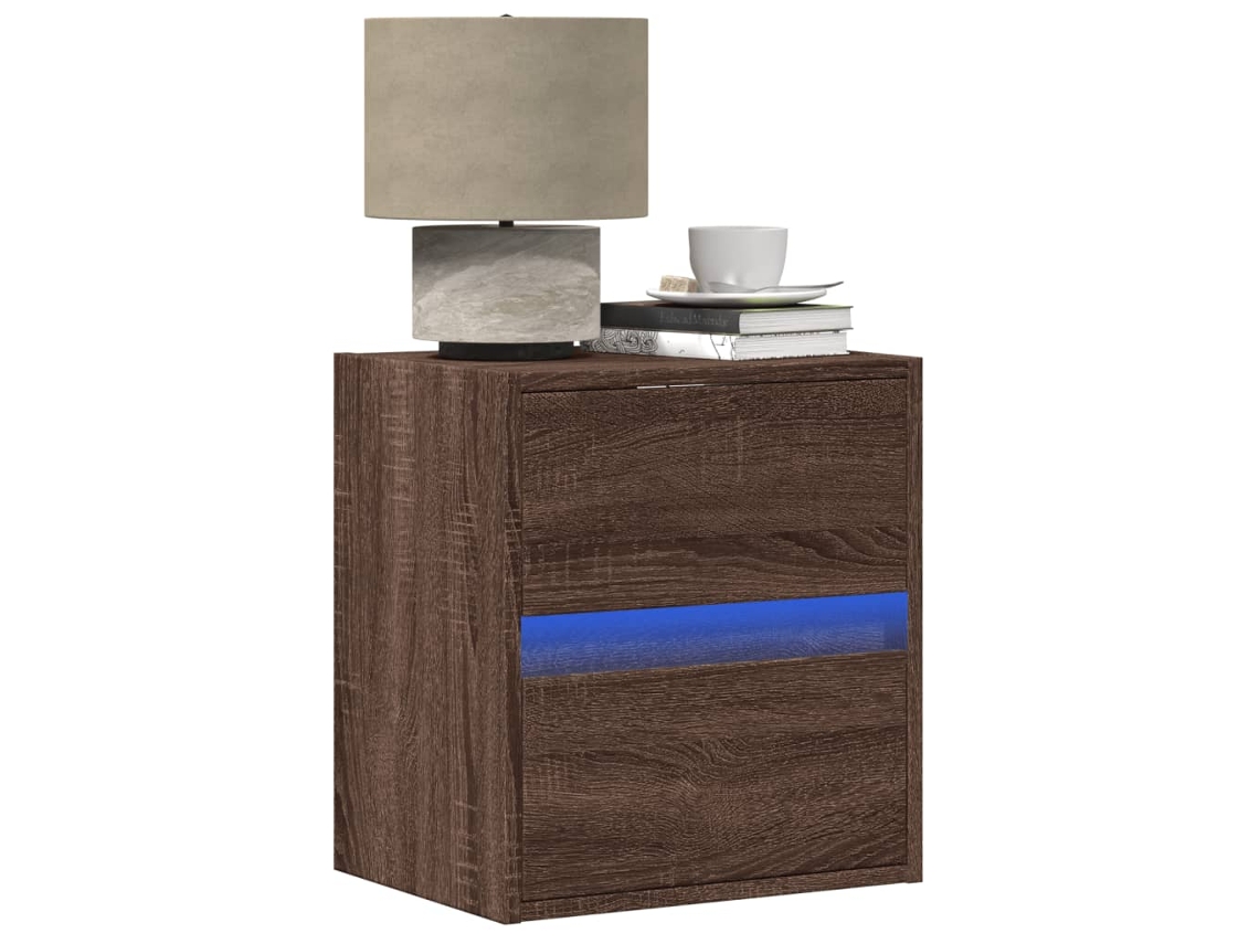 Vidaxl Mesa De Cabeceira De Parede Com Luzes Led Carvalho Castanho