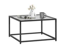 Mesa Lateral/mesa De Cabeceira Quadrada Com Tampo De Vidro Temperado, Mesa De Centro Com Pés De Aço, 68 X 68 X 39 Cm, Preta Sini Tech Store