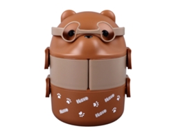 Lancheira Bento 2 Camadas, Portátil, Reutilizável E À Prova De Vazamento, Para Escola, Trabalho E Camping, Padrão Urso Cor Café