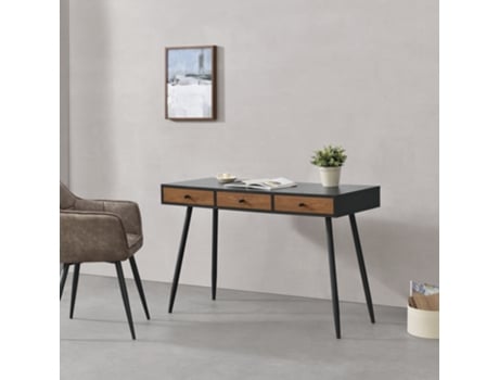 Secretária EN.CASA Metal/Aglomerado (Efeito Preto/Madeira Tonalidade Escura - 75 x 115 x 48 cm)