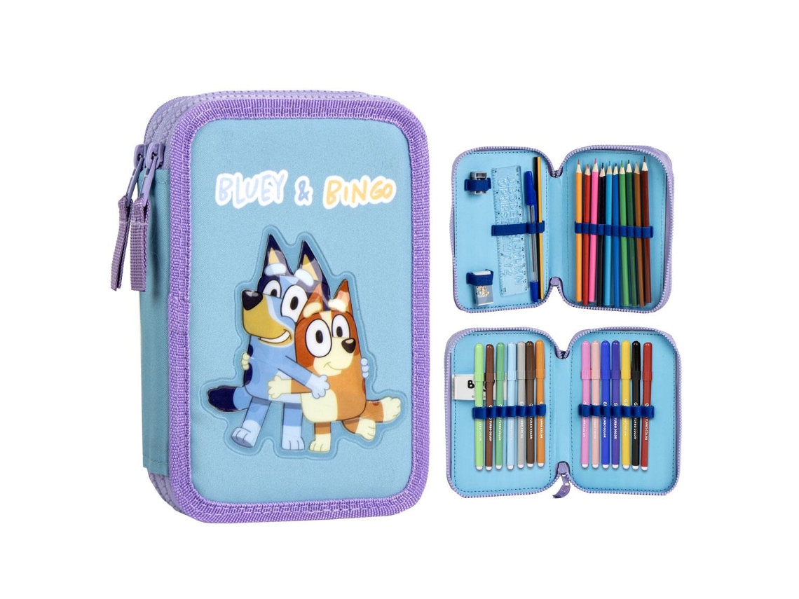 Estojo Escolar Infantil Con Marcadores, Lápis E Canetas De Bluey