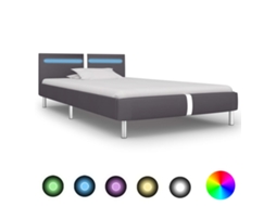 Vidaxl Estrutura De Cama C/ Leds 90x200 Cm Couro Artificial Cinzento