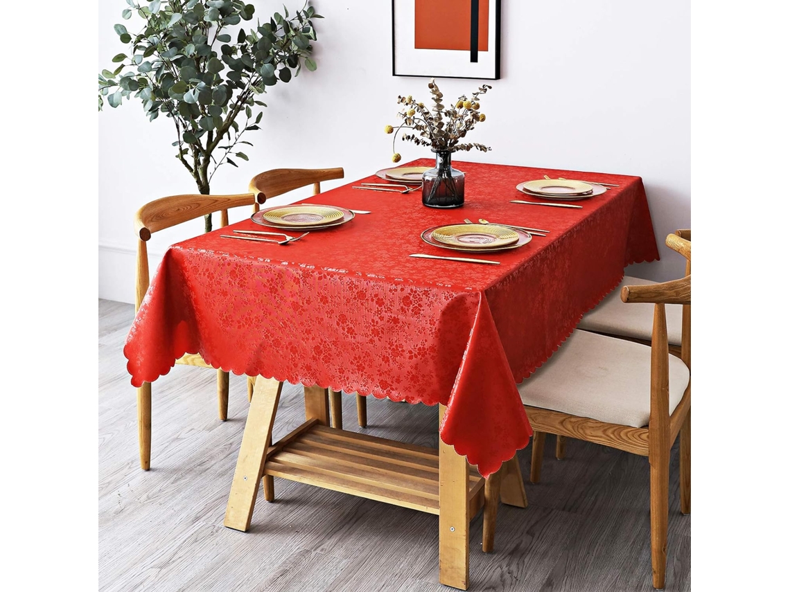 Toalha de Mesa de Vinil À Prova D'Água Toalha de Mesa Retangular Resistente Capa de Mesa Lavável para Jantar 40 X 63 Polegadas Vermelha