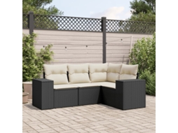 4 Pcs Conjunto de Móveis de Jardim - Conjunto de Sofás para Jardim C/ Almofadões Vime Pe Preto HARLANV1