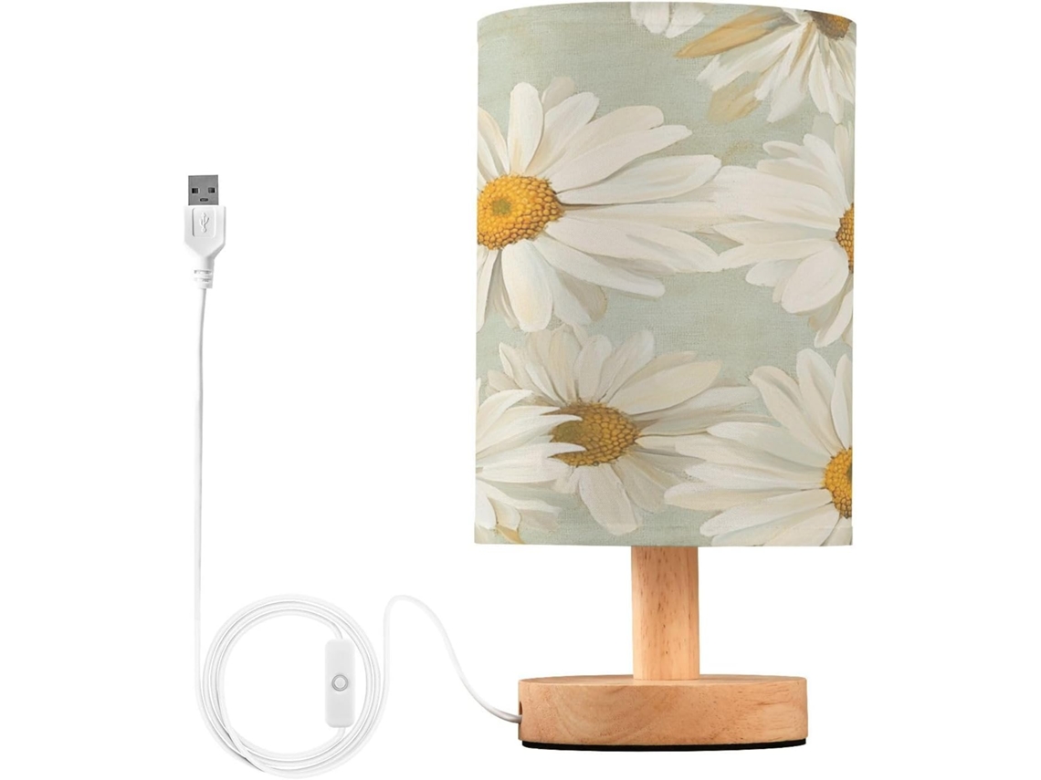 Abajur De Cabeceira Daisy Para Quarto, Luminária De Cabeceira Led, Luminária De Leitura Com Portas Usb E Cúpula Tecido