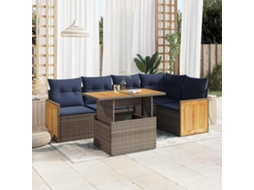 Vidaxl 6 Pcs Conjunto Sofás Jardim Com Almofadões Pe/acácia Cinzento